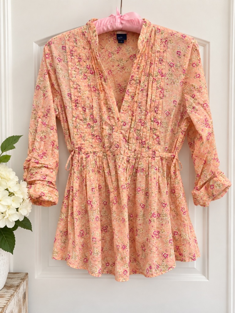 Fire Los Angeles 100% Cotton Floral Blouse Adjustable Sleeves Size M